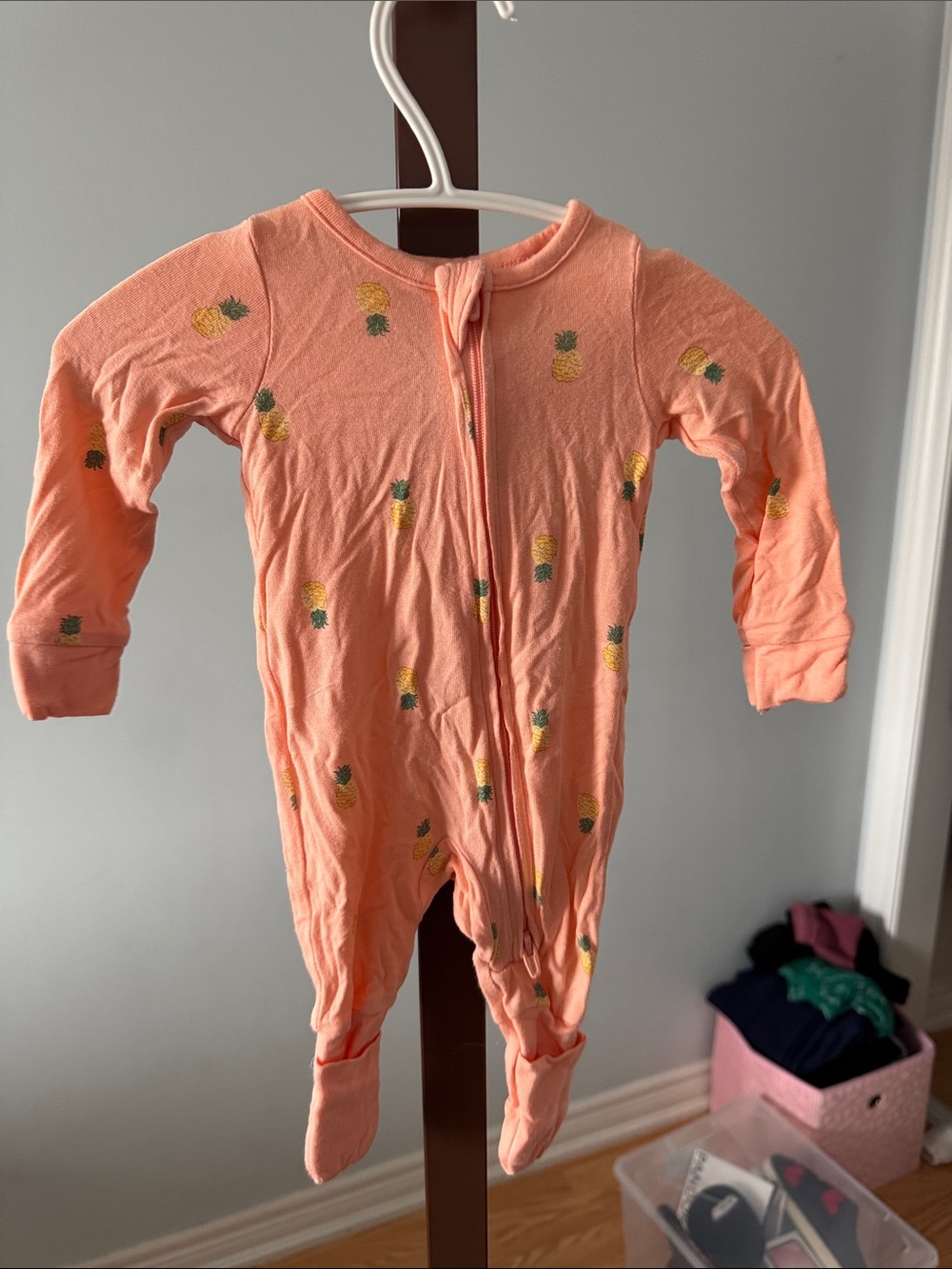 Soft Peach Pineapple Print Baby One-Piece